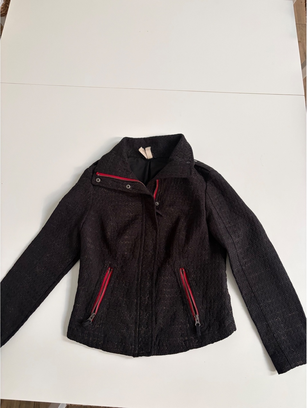 Free People We The Free Tweed Moto Jacket with Red Zipper Accents Size 2